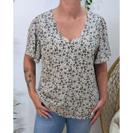 Blouse femme écrue fleurs noires Hilaé