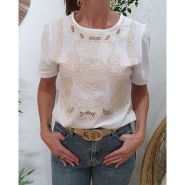 Blouse femme écrue broderies beiges Léorine