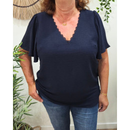 Blouse femme marine col brodé Amalie