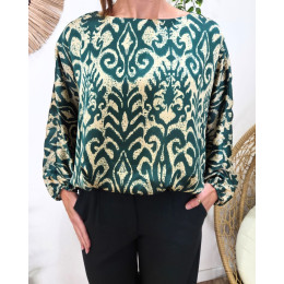 Blouse femme satinée beige et vert