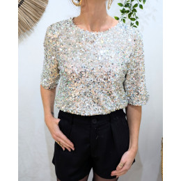 Blouse femme à sequins argents