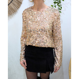 Blouse femme à sequins rose gold manches longues