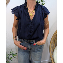 Blouse femme brodée Arsinoé bleu marine