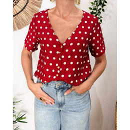 Blouse femme à pois rouge et blanc 