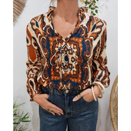 Blouse femme marron marine beige à motifs Catarina