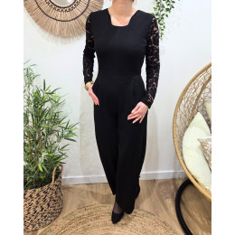 Combinaison pantalon femme noire manches dentelle