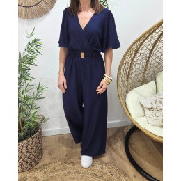 Combinaison femme bleu marine manches volantes Alodia