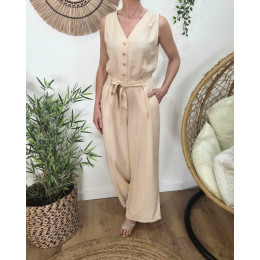 Combinaison femme beige boutons dorés Sira