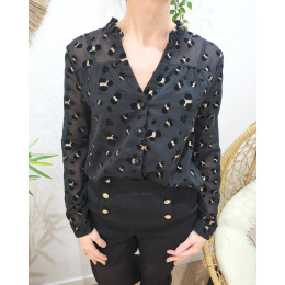 Chemisier femme noir motif leopard velours doré