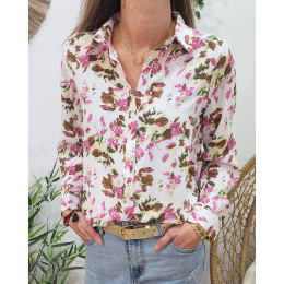 Chemisier femme blanc rose Kira