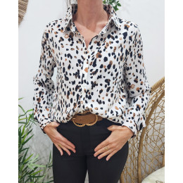 Chemisier femme blanc taches camel et noires Mattia
