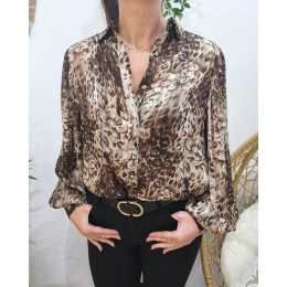 Chemisier femme marron fleuri Suzanna