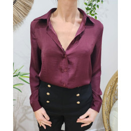 Chemisier femme satiné uni rouge bordeaux