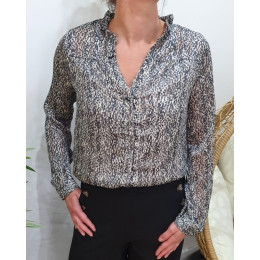 Chemisier femme à motifs verts bleus liseré doré Akiko