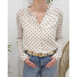 Chemisier femme écru à pois noirs