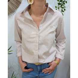 Chemisier femme rayé beige et blanc coeur doré Serra