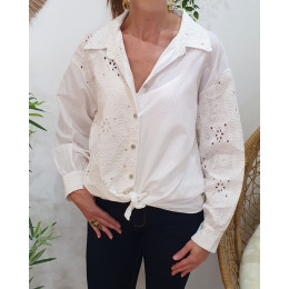Chemisier femme écru brodé fil doré Yrsa