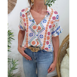Chemisier femme multicolore manches courtes