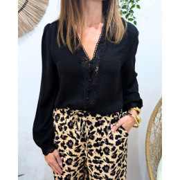 Chemisier femme noir broderies Annick