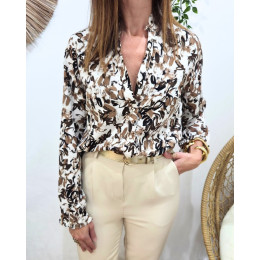 Chemisier femme beige et marron Adélinde