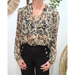 Chemisier voilage femme léopard beige Yara