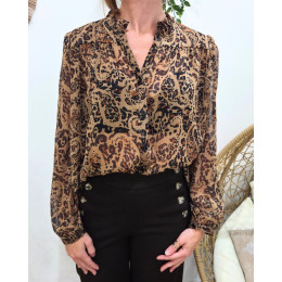Chemisier voilage femme léopard camel Yara