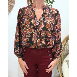 Chemisier femme kaki terracotta et rose Danaé