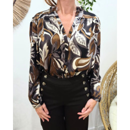Chemisier satiné femme marron noir et gris
