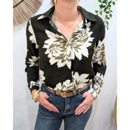 Chemisier femme kaki fleurs écrues Ophéa