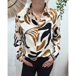Chemisier femme beige motifs camels et noirs Josephina