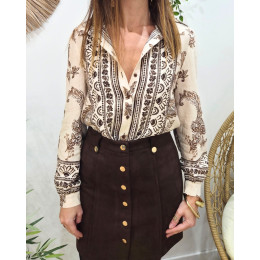 Chemisier femme beige motifs marrons Kaïla