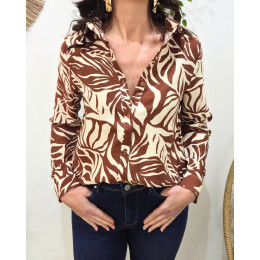 Chemisier femme terracotta et beige feuillages Norina