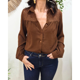 Chemisier femme marron poitrine dentelle Olwen