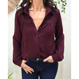 Chemisier femme bordeaux poitrine dentelle Olwen