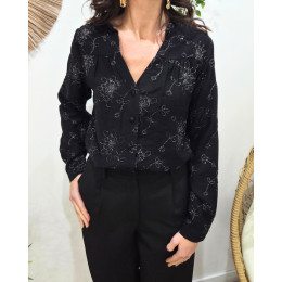 Chemisier brodé femme noir et argenté Izaline