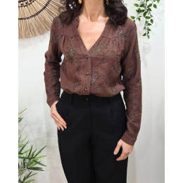 Chemisier brodé femme marron et argenté Izaline