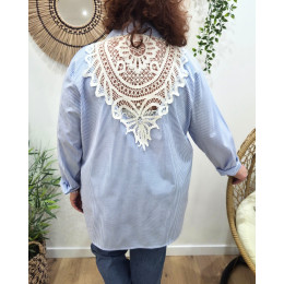 Chemisier femme oversize rayures et dos dentelle