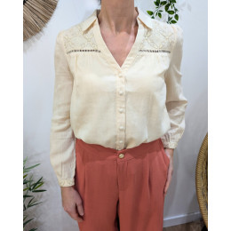 Chemisier femme beige broderies dorées Oksana