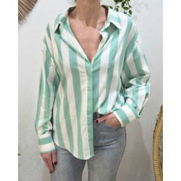 Chemisier femme rayé vert d'eau et blanc
