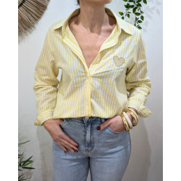 Chemisier femme rayé jaune et blanc coeur doré