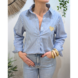 Chemisier femme rayé bleu et blanc coeur doré