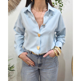 Chemisier femme rayé bleue boutons coeurs dorés