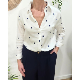 Chemisier coton gaz blanc coeurs marines