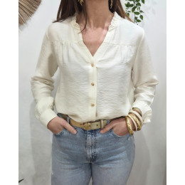 Chemisier femme uni beige col mao