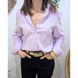 Chemisier femme parme marguerites brodées