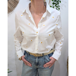 Chemisier femme blanc marguerites brodées