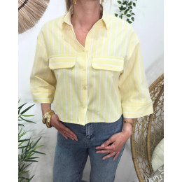 Chemisier court femme rayé jaune et blanc manches 3/4