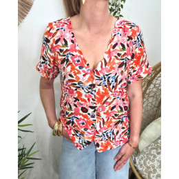 Chemisier femme manches courtes motifs orangés multicolores Brizia