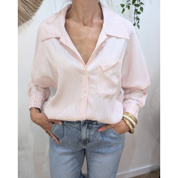 Chemisier femme rose pailleté à rayures