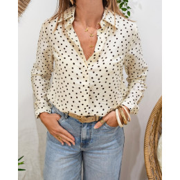 Chemisier femme beige à pois marrons